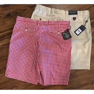 NWT LOT OF 2 Polo Ralp Lauren RLX Golf Shorts Mens 36 Gingham Plaid Khaki Red